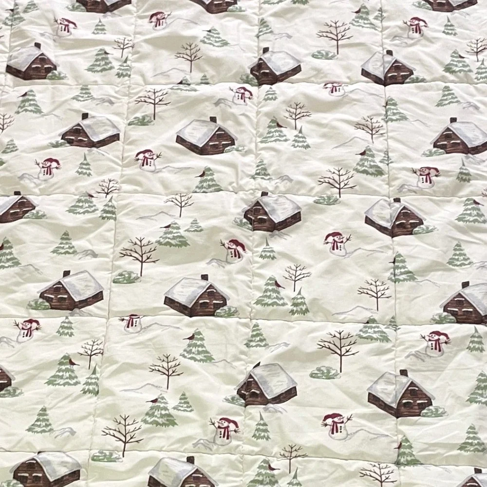 Charter Club Winter Cabin Lap Quilt Throw Blanket 49x67 Cream Snowman Holiday